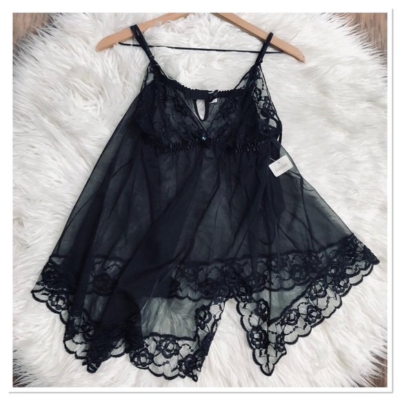 Frederick's of Hollywood Other - Fredericks Of Hollywood Black Lace Mesh Chemise Sheer Nightie Lingerie Size XL